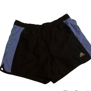 Adidas blue and black running shorts